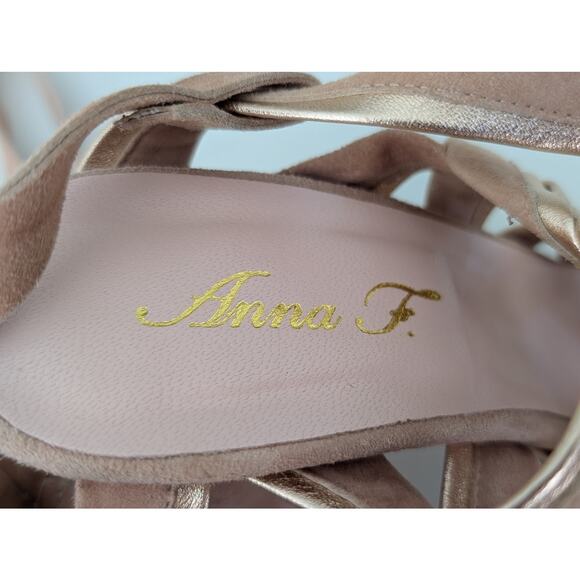 Anna F. Sandals Suede Nude Pink IT 36 US 6 Made in Italy Designer Shoes Leather - Picture 4 of 9